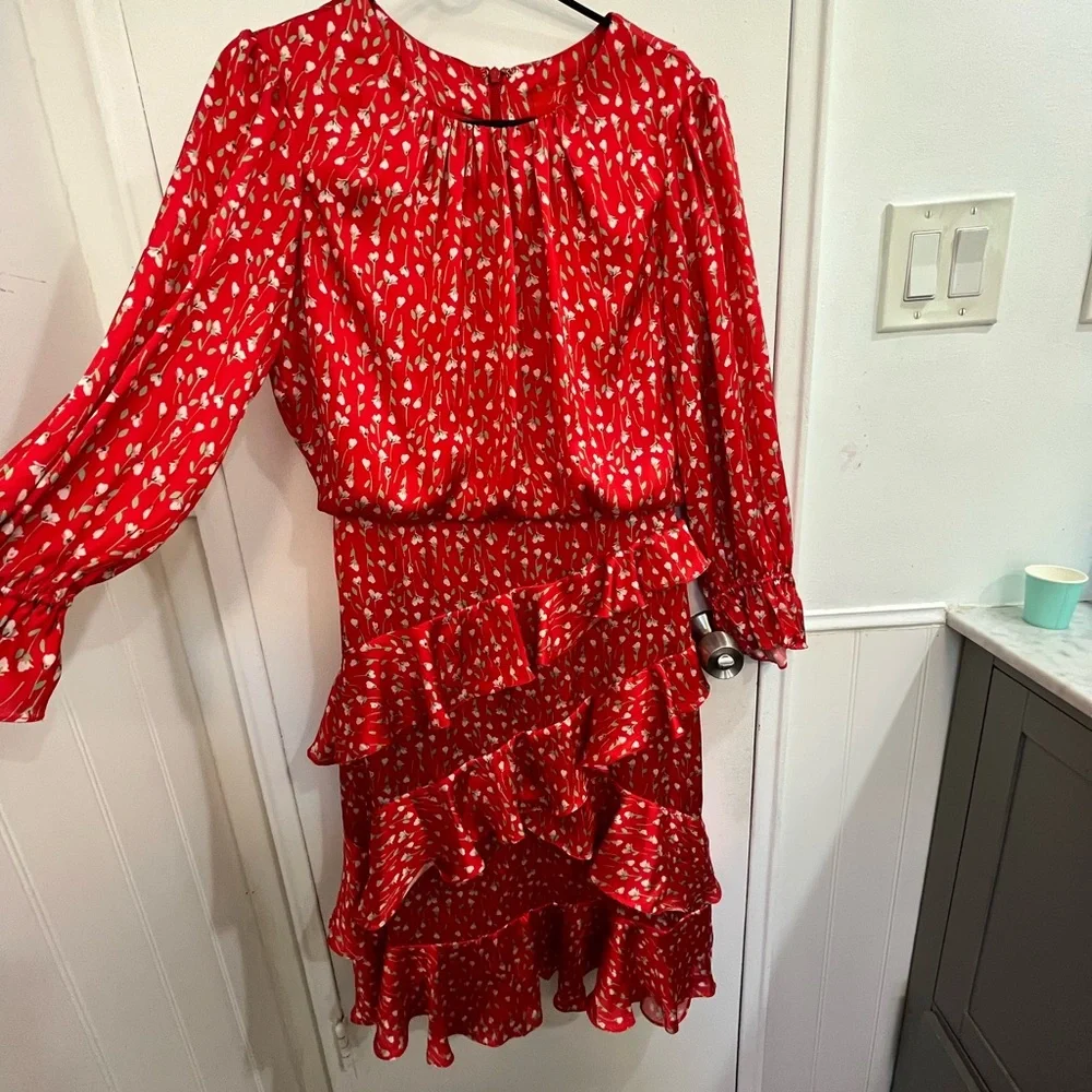 Red Ruffled Midi Dress - Picture 4 of 9